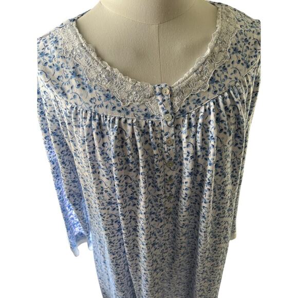 Eileen West Ladies Small Blue Floral Polyester Blend Long Sleeves Cottage - Picture 2 of 12